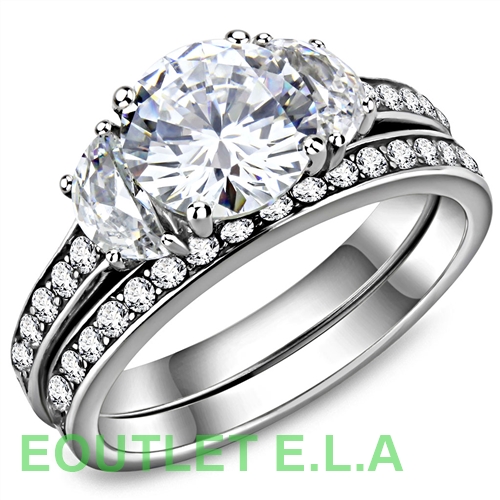 3.27CT CZ STAINLESS STEEL WEDDING SET-size 8